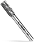 HAUTMEC Tungsten Carbide Rotary Burr Bit YG6, 1/4" Shank Double Cut Die Grinder Bit, Low Vibration Precision Rotary File for Metal Grinding, Engraving & Deburring (8MM Cylindrical), HT0197