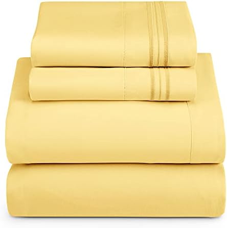 Hearth & Harbor Cal King Size Sheets - 4 Piece Bed Sheet Set, Hotel Luxury Double Brushed Bed Sheets - Extra Soft Bedding Sheets & Pillowcases, California King, Mellow Yellow