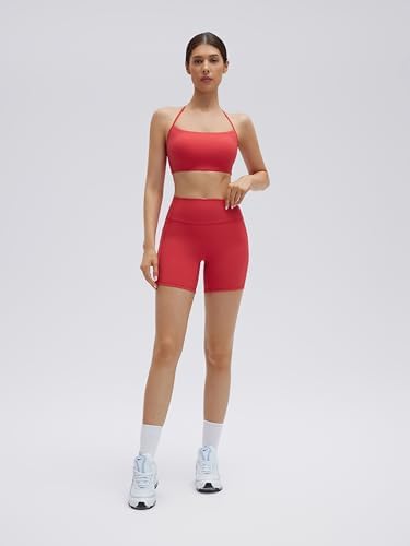 SUUKSESS Women 2 Piece Workout Sets Padded Halter Sports Bras High Waisted Biker Shorts with Pockets