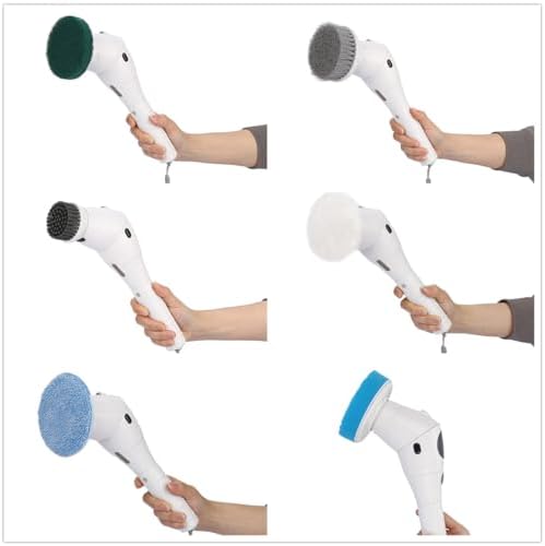 Taoke Electric Scrubber Brushes, 8 Replaceable Cleaning Heads & Adjustable Handle, 3 Speeds, with Night Light and LED Display, Bathroom Grout Floor Wall Sink Scrubber