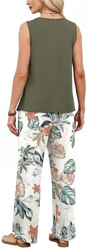 WIHOLL Two Piece Sets for Women Dressy Lounge Sets Summer Outfits Cruise Travel Beach Vacation Casual Wide Leg Pants Set