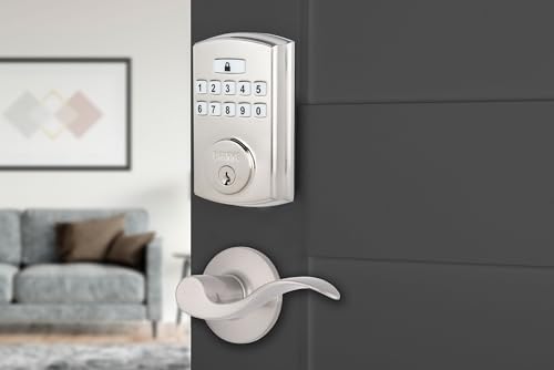 BRINKS Keyless Entry Door Deadbolt, High-Security Keypad Door Lock, 50 User Codes, Auto Locking Feature (Deadbolt & Passage Lever, Satin Nickel)