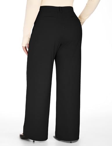 1X-5X Plus Size Wide Leg Dress Pants Women Pull On Stretchy Work Pants