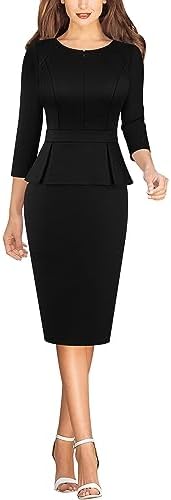 VFSHOW Womens Work Business Office Front Zipper Peplum Church Sheath Dress