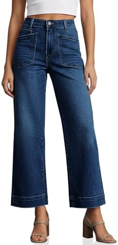 Cicy Bell Womens Cropped Wide Leg Jeans High Waisted Baggy Denim Ankle Pant