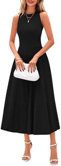 PRETTYGARDEN Women's Summer Pleated Midi Work Dress
