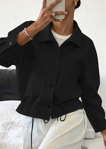 Womens Funnel Neck Jackets Fall Casual Ruffle Hem Cropped Coats