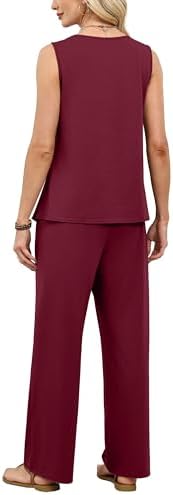 WIHOLL Two Piece Sets for Women Dressy Lounge Sets Summer Outfits Cruise Travel Beach Vacation Casual Wide Leg Pants Set