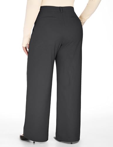 1X-5X Plus Size Wide Leg Dress Pants Women Pull On Stretchy Work Pants