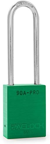 PACLOCK's 90A-PRO Padlock, 1/4" Diameter Hard. Steel Shackle, 3" Tall, High Performance 7-Pin Cylinder w/ 1 Key, Keyed Differently, Green