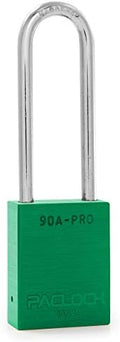PACLOCK's 90A-PRO Padlock, 1/4" Diameter Hard. Steel Shackle, 3" Tall, High Performance 7-Pin Cylinder w/ 1 Key, Keyed Alike, Green