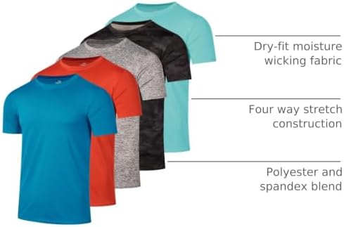 5 Pack Men's Dry Fit Workout T Shirts Crew Neck Athletic Gym Running Tees
