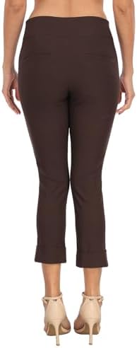 HDE Pull On Capri Pant for Women w/Pockets Elastic Waist Cropped Work Pant