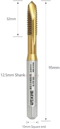 Tools M16 x 2.0 Spiral Point Threading Tap, Metric Machine Threading Tap High Speed Steel Cobalt(HSSCo) with DLC Coating, Round Shank with Square End， H2 Tolerance, 1pcs