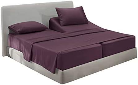 Hearth & Harbor Split King Size Sheets - 5 Piece Bed Sheet Set, Hotel Luxury Double Brushed Bed Sheets - Extra Soft Bedding Sheets & Pillowcases, Split King, Purple