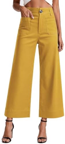 MOHHOM Women’s High Waisted Wide Leg Cropped Pants Stretchy Business Casual Work Pants with Pockets