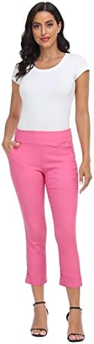 HDE Pull On Capri Pant for Women w/Pockets Elastic Waist Cropped Work Pant
