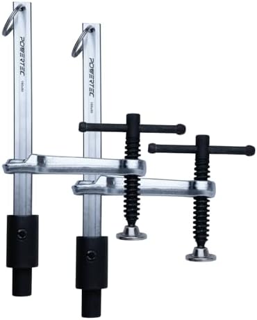 POWERTEC 2PK Welding Clamp with T-Handle – 6-1/2" Max Opening, 3-1/4" Throat Depth – Fits 5/8" (16mm) Welding Table Holes, Heavy-Duty Workbench Screw Clamp for Welding & Fabrication (72234-P2)