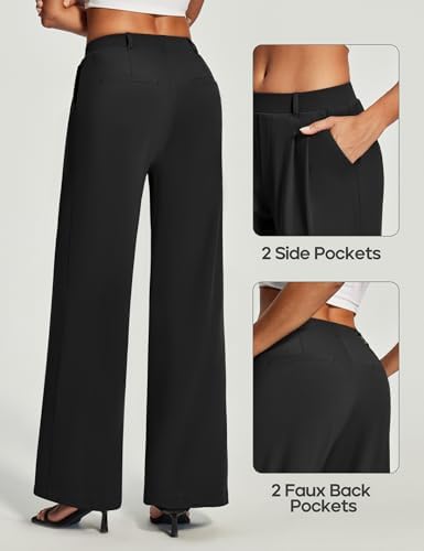 Heathyoga Womens Dress Pants Pull On Stretchy Work Pants Wide Leg Trousers