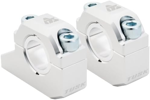 Tusk 1-1/4” Rise Offset Bar Risers Universal Handlebar Clamps With 1-1/8" or 7/8" Bar mount Billet Aluminum (Silver)