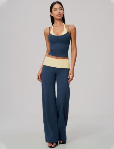 QBGJTD Womens Workout Sets Two Piece Striped Tank Top Wide Leg Yoga Pants Yoga Pilates Outfits