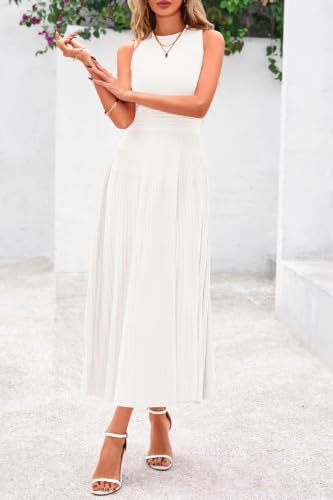 PRETTYGARDEN Women's Summer Pleated Midi Work Dress