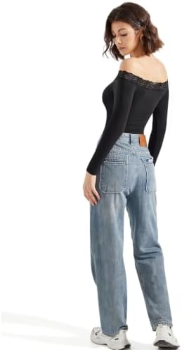 SUUKSESS Women Off Shoulder Long Sleeve Bodysuits Double Lined Basic Tops