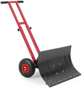Wheeled Snow Shovel, 29"x16.5" Double-Rod Metal Snow Pusher Plow with 5-Angle Blade, Adjustable T-Handle and Rubber Wheels for Snow Removal from Driveways, Sidewalks & Doorways, Black & Red