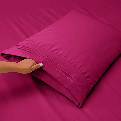 Hearth & Harbor King Size Sheets - 4 Piece Bed Sheet Set, Hotel Luxury Double Brushed Bed Sheets - Extra Soft Bedding Sheets & Pillowcases, King, Magenta