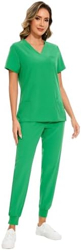 COZYFIT Scrubs for Women Set - Stretch V-Neck & Jogger Pant with 9 Pockets