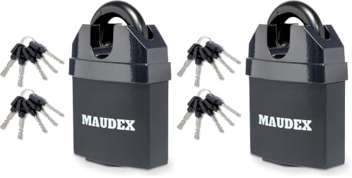 Maudex® MDL60 High Security Padlock for Outdoor Use - [10 Keys] - [Anti Drill, Anti Pick Cylinder] - Ideal Lock for Storage Unit, Shed, Gate, Container with 0.67” Shackle Clearance (Pack of 2)
