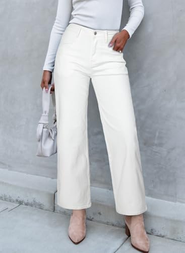 Sidefeel Women's Straight Leg Jeans High Waisted Stretchy Jeans Zimbaplatinum Wide Leg Ankle Denim Pants with Pockets