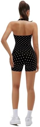 SUUKSESS Women 2 Piece Workout Sets Halter Neck Yoga Tops Gym Biker Shorts