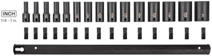 TEKTON 3/8 Inch Drive Impact Socket Set, 15-Piece | SID91120 | (1/4 - 1 in.), Semi-Deep, 12-Point, Socket Rail