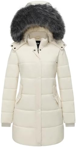 GGleaf Women's Winter Puffer Coat with Removable Fur Hood Warm Snow Jacket