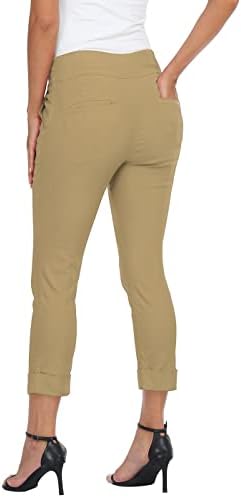 HDE Pull On Capri Pant for Women w/Pockets Elastic Waist Cropped Work Pant