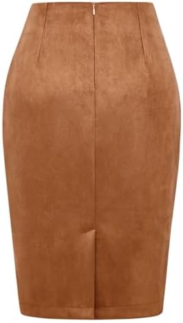 IDEALSANXUN Plaid Skirts for Women Fall Winter Knee Length Pencil Wool Skirt with Slit
