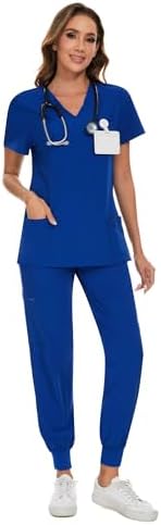 COZYFIT Scrubs for Women Set - Stretch V-Neck & Jogger Pant with 9 Pockets