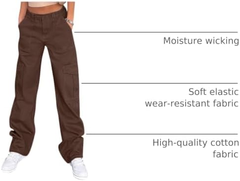 Lepunuo Cargo Pants for Women High Waisted Casual Pants Baggy Stretchy Wide Leg Y2K Streetwear with 6 Pockets