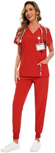 COZYFIT Scrubs for Women Set - Stretch V-Neck & Jogger Pant with 9 Pockets