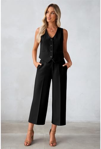 luvamia Vest Pant Suits for Women Dressy Wide Leg 2 Piece Sets Work Outfits