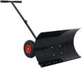 Campfun Snow Shovel with Wheels, 29" Heavy Duty Snow Pusher, Cushioned Adjustable Angle Handle Snow Removal Tool, Snow Plow with Anti-Skid Rubber Wheels for Driveway, Yard, Patio Snow Removal, Black