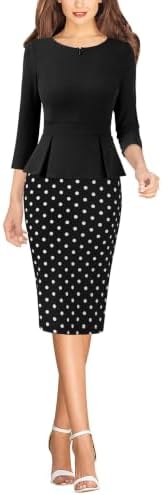 VFSHOW Womens Work Business Office Front Zipper Peplum Church Sheath Dress