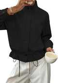 Womens Funnel Neck Jackets Fall Casual Ruffle Hem Cropped Coats