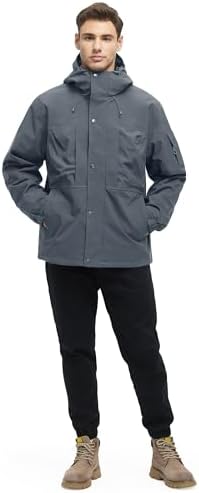 VOPOKER Mens 3 in 1 Winter Coats Waterproof Warm Fleece Jacket With Multi-Pockets