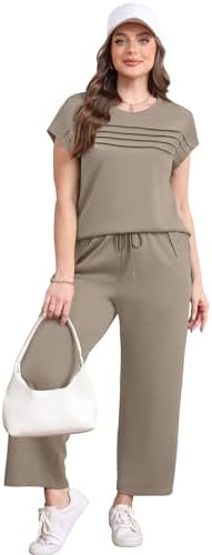 WIHOLL Two Piece Sets for Women Summer Spring Travel Vacation Outfits Cap Sleeve Lounge Matching Sets Wide Leg Pants S-3XL