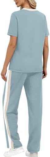 WIHOLL 2 Piece Lounge Sets for Women Matching Set Summer Outfits Short Sleeve Tops Wide Leg Pants with Pockets