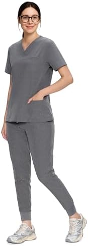 COZYFIT Scrubs for Women Set - Stretch V-Neck & Jogger Pant with 9 Pockets