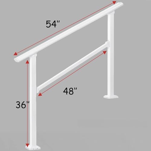 Hand Rails for Outdoor Steps，Stair Handrail & Indoor Stair Railing Kit，Railings for Outdoor Steps for Fence & Outdoor Steps (1, White-Straight, 4 Step)