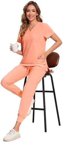 COZYFIT Scrubs for Women Set - Stretch V-Neck & Jogger Pant with 9 Pockets